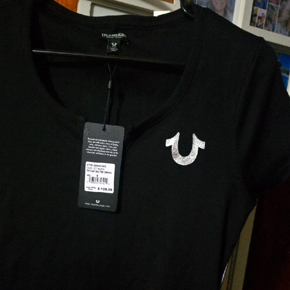 True Religion Black Tee with Metallic Logo